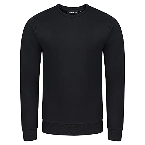 riverso Herren Pullover RIVPhillip Sweatshirt Basic Rundhals Sweater Pulli Langarm Regular Fit Einfarbig Schwarz S, Größe:S, Farbe:Black (24000) von riverso