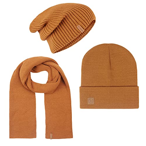 riverso Herren RIVGordon Slouch Beanie Mütze Schal Sets Winterset Outdoormütze Winterschal Unisex 3 in 1 Winter Herbst Einfarbig Einheitsgröße Braun, Größe:One Size, Farbe:Brown von riverso