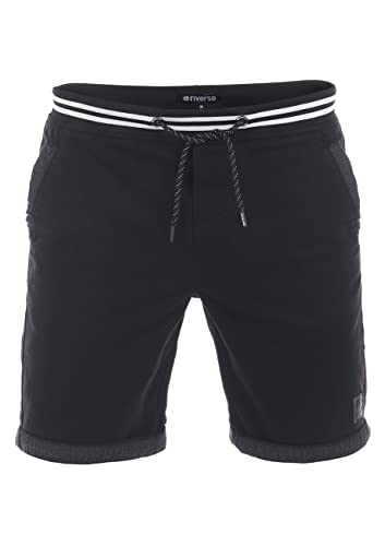 riverso Herren Shorts RIVMichel Kurze Bermuda Hose Regular Fit Sommer Sport Strand Shorts Tunnelzug Taschen Baumwolle Schwarz 3XL, Größe:3XL, Farbe:Black von riverso