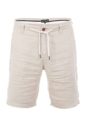 riverso Leinen Shorts Herren Regular Fit RIVOliver Kurze Hose Bermuda Shorts Leinenhose Knielang Sommer Einfarbig, Größe:XXL, Farbe:Light Sand von riverso