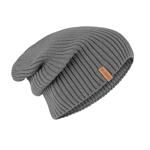 riverso Herren Slouch Beanie RIVSimon Mütze Outdoormütze Strickmütze Joggingmütze Wintermütze Basic Einfarbig Loose Fit Frühling Herbst Winter 100% Acryl Einheitsgröße (Einheitsgröße, Grau) von riverso