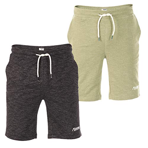 riverso Herren Sweat Short RIVMike 2er Pack Kurze Sweatshorts Bermuda Sommer Sport Shorts Baumwolle Schwarz Blau Rot Olive Grau S M L XL 2XL 3XL 4XL 5XL, Größe:3XL, Farbe:Black Melange & Olive Melange von riverso