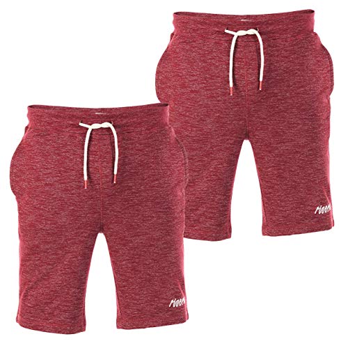 riverso Herren Sweat Short RIVMike 2er Pack Kurze Sweatshorts Bermuda Sommer Sport Shorts Baumwolle Schwarz Blau Rot Olive Grau S M L XL 2XL 3XL 4XL 5XL, Größe:3XL, Farbe:Burgundy Red Melange von riverso