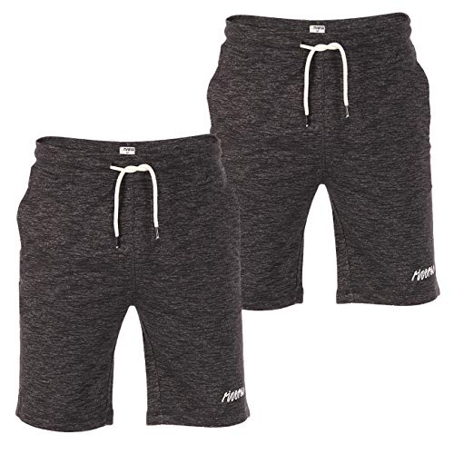 riverso Herren Sweat Short RIVMike 2er Pack Kurze Sweatshorts Bermuda Sommer Sport Shorts Baumwolle Schwarz Blau Rot Olive Grau S M L XL 2XL 3XL 4XL 5XL, Größe:L, Farbe:Black Melange (2400) von riverso