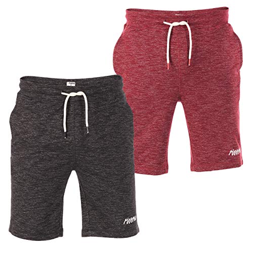 riverso Herren Sweat Short RIVMike 2er Pack Kurze Sweatshorts Bermuda Sommer Sport Shorts Baumwolle Schwarz Blau Rot Olive Grau S M L XL 2XL 3XL 4XL 5XL, Größe:M, Farbe:Black Melange & Red Melange von riverso