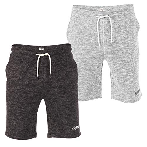 riverso Herren Sweat Short RIVMike 2er Pack Kurze Sweatshorts Bermuda Sommer Sport Shorts Baumwolle Schwarz Blau Rot Olive Grau S M L XL 2XL 3XL 4XL 5XL, Größe:XXL, Farbe:Black Melange & Grey Melange von riverso