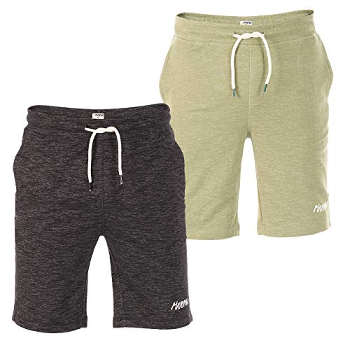 riverso Kurze Hosen Herren Sport mit Taschen Regular Fit RIVMike 2er Pack Set Sweat Short Bermuda Sweatshorts Sommer Hose, Größe:XXL, Farbe:Black Melange & Olive Melange von riverso