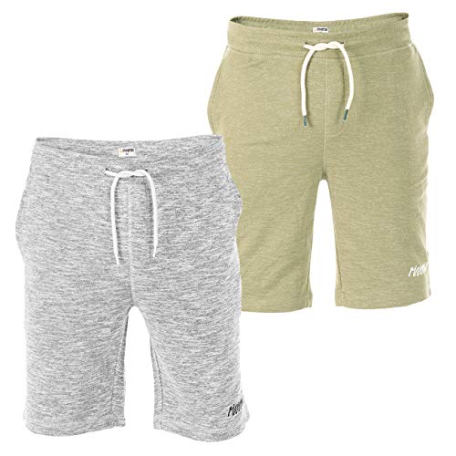 riverso Herren Sweat Short RIVMike 2er Pack Kurze Sweatshorts Bermuda Sommer Sport Shorts Baumwolle Schwarz Blau Rot Olive Grau S M L XL 2XL 3XL 4XL 5XL, Größe:XXL, Farbe:Grey Melange & Olive Melange von riverso