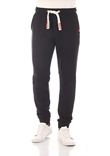 riverso Herren Sweathose RIVTim Trainingshose Jogger Jogginghose Sporthose Freizeithose Slim Einfarbig Baumwolle Schwarz 3XL, Größe:3XL, Farbe:Black-Formula Red (24001) von riverso