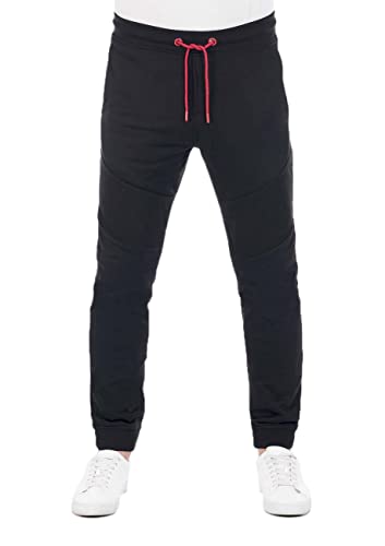 riverso Herren Sweathose RIVVeit Trainingshose Biker Jogger Jogginghose Sporthose Freizeithose Slim Fit Einfarbig Baumwolle Schwarz 3XL, Größe:3XL, Farbe:Black - Red von riverso