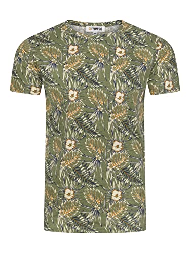 riverso Herren T-Shirt RIVBill Fotodruck Rundhals O-Neck Kurzarm Shirt Regular Sommer Hawaii Blumen Muster All Over Print 100% Baumwolle Grün 3XL, Größe:3XL, Farbe:Ivy Olive von riverso