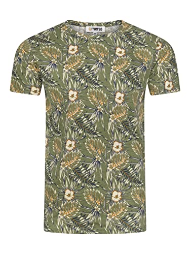 riverso Herren T-Shirt RIVBill Fotodruck Rundhals O-Neck Kurzarm Shirt Regular Sommer Hawaii Blumen Muster All Over Print 100% Baumwolle Grün 5XL, Größe:5XL, Farbe:Ivy Olive von riverso