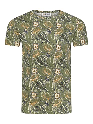 riverso Tshirt Herren kurz Regular Fit RIVBill Rundhals Kurzarm Shirt Sommer Hawaii Muster All Over Print 100% Baumwolle Grün M, Größe:M, Farbe:Ivy Olive von riverso