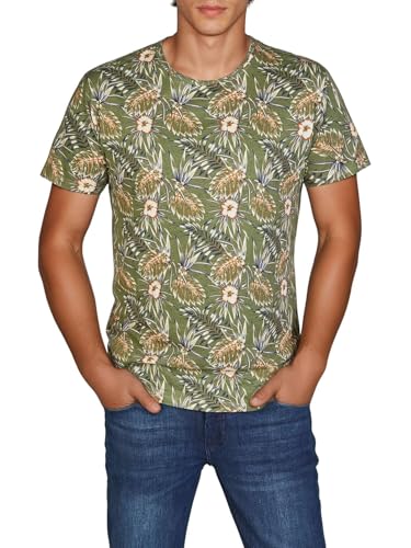 riverso Tshirt Herren kurz Regular Fit RIVBill Rundhals Kurzarm Shirt Sommer Hawaii Muster All Over Print 100% Baumwolle Grün XL, Größe:XL, Farbe:Ivy Olive von riverso