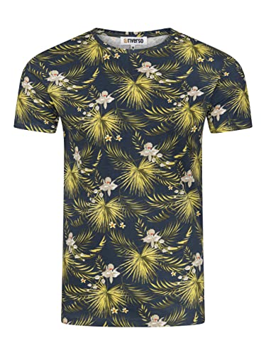 riverso Herren T-Shirt RIVBill Fotodruck Rundhals O-Neck Kurzarm Shirt Regular Sommer Hawaii Blumen Muster All Over Print 100% Baumwolle Navy L, Größe:L, Farbe:Navy von riverso