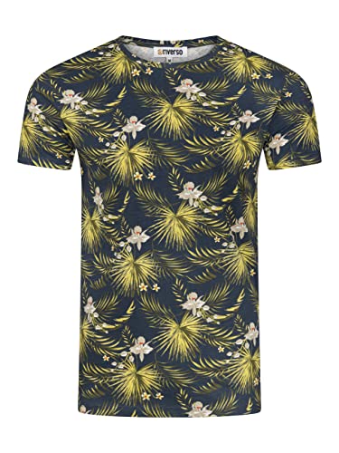 riverso Herren T-Shirt RIVBill Fotodruck Rundhals O-Neck Kurzarm Shirt Regular Sommer Hawaii Blumen Muster All Over Print 100% Baumwolle Navy S, Größe:S, Farbe:Navy von riverso