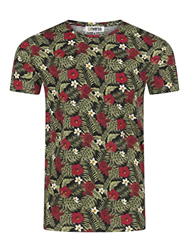 riverso Herren T-Shirt RIVBill Fotodruck Rundhals O-Neck Kurzarm Shirt Regular Sommer Hawaii Blumen Muster All Over Print 100% Baumwolle Schwarz 4XL, Größe:4XL, Farbe:Black von riverso