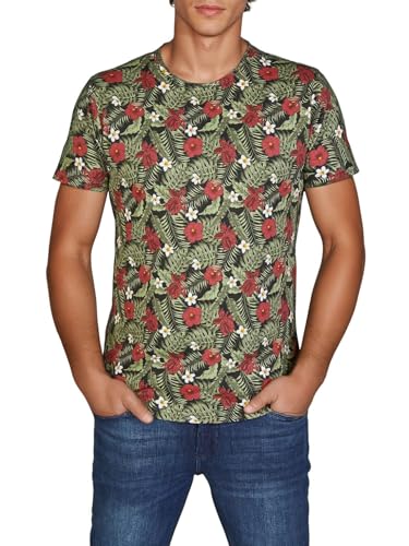 riverso Herren T-Shirt RIVBill Fotodruck Rundhals O-Neck Kurzarm Shirt Regular Sommer Hawaii Blumen Muster All Over Print 100% Baumwolle Schwarz S, Größe:S, Farbe:Black von riverso