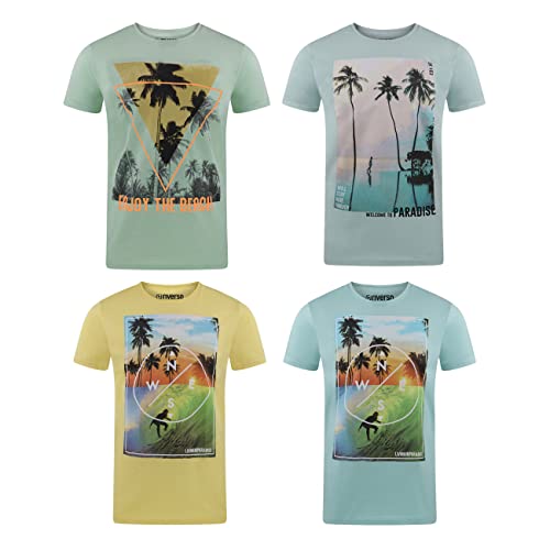 riverso Herren T-Shirt RIVLukas 4er Pack Rundhals Regular Fit Kurzarm Shirt Print Sommer Sport Baumwolle 4XL, Größe:4XL, Farbe:Farbmix 14 von riverso