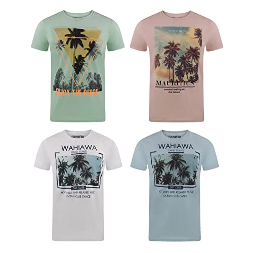 riverso Herren T-Shirt RIVLukas 4er Pack Rundhals Regular Fit Kurzarm Shirt Print Sommer Sport Baumwolle 5XL, Größe:5XL, Farbe:Farbmix 12 von riverso