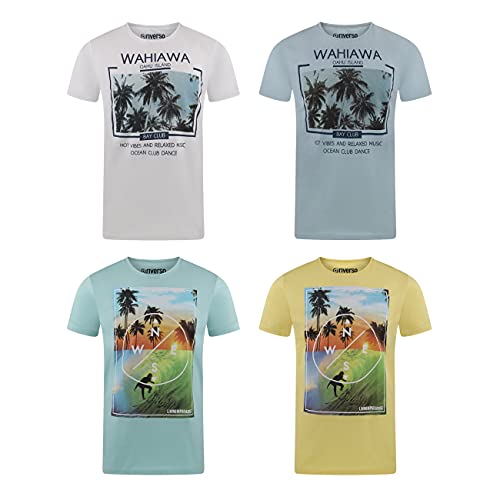 riverso Herren T-Shirt RIVLukas 4er Pack Rundhals Regular Fit Kurzarm Shirt Print Sommer Sport Baumwolle 5XL, Größe:5XL, Farbe:1x Weiß (MJD) 1x Blau (MJD) 1x Gelb (LJD) 1x Türkis (LJD) von riverso