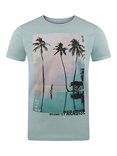 riverso Herren T-Shirt RIVLukas Fotodruck Rundhals O-Neck Kurzarm Shirt Regular Baumwolle Blau 3XL, Größe:3XL, Farbe:Blau Palme (AJD) von riverso