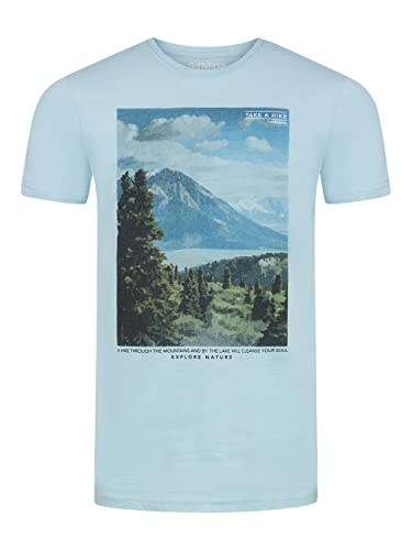 riverso Herren T-Shirt RIVLukas Fotodruck Rundhals O-Neck Kurzarm Shirt Regular Baumwolle Blau L, Größe:L, Farbe:Light Aqua Blue (CJD) von riverso