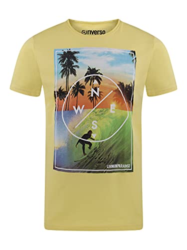 riverso Herren T-Shirt RIVLukas Fotodruck Rundhals O-Neck Kurzarm Shirt Regular Baumwolle Gelb 4XL, Größe:4XL, Farbe:Gelb (LJD) von riverso