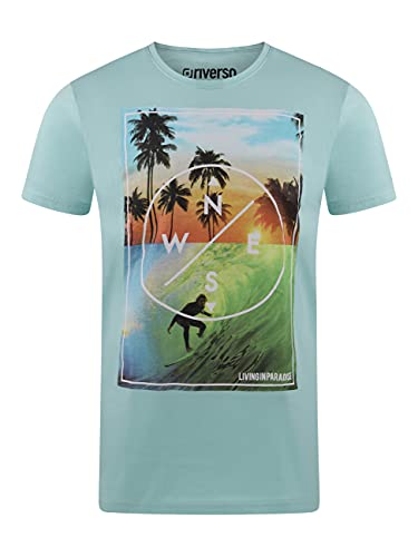 riverso Herren T-Shirt RIVLukas Fotodruck Rundhals O-Neck Kurzarm Shirt Regular Baumwolle Türkis 3XL, Größe:3XL, Farbe:Türkis (LJD) von riverso