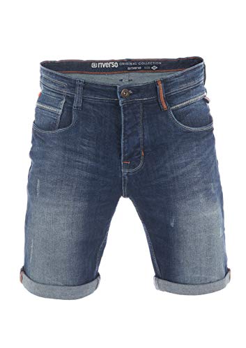 riverso Jeans Shorts Herren Stretch Kurz Regular Fit RIVTom Kurze Hosen Bermuda Shorts Sommer Denim Einfarbig, Größe:W 36, Farbe:Dark Blue Denim (D242) von riverso