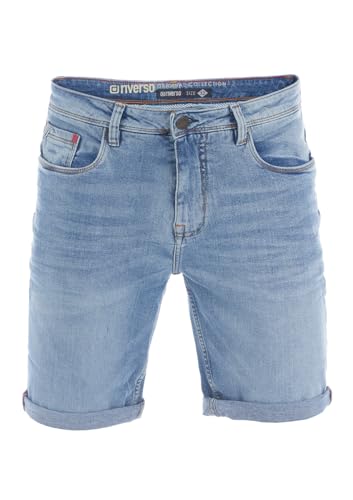 riverso Jeans Shorts Herren Stretch Kurz Regular Fit RIVUdo Kurze Hosen Bermuda Shorts Sommer Denim Einfarbig, Größe:W 36, Farbe:Light Blue Denim Stretch (L139) von riverso