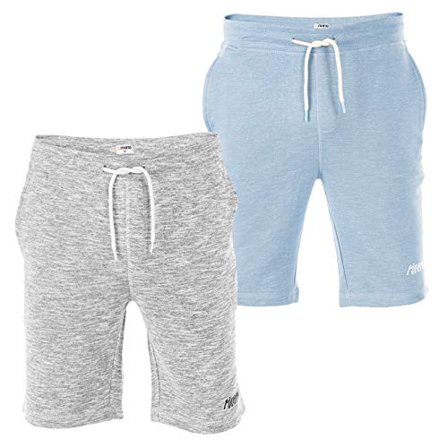 riverso Kurze Hosen Herren Sport mit Taschen Regular Fit RIVMike 2er Pack Set Sweat Short Bermuda Sweatshorts Sommer Hose, Größe:XXL, Farbe:Grey Melange & Blue Melange von riverso