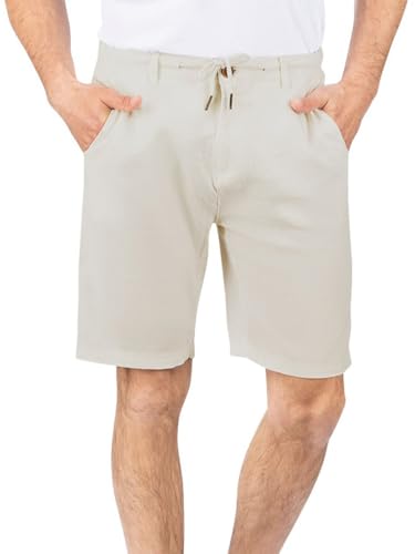 riverso Leinen Shorts Herren Regular Fit RIVOliver Kurze Hose Bermuda Shorts Leinenhose Knielang Sommer Einfarbig, Größe:3XL, Farbe:White von riverso