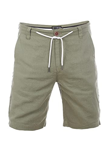 riverso Leinen Shorts Herren Regular Fit RIVOliver Kurze Hose Bermuda Shorts Leinenhose Knielang Sommer Einfarbig, Größe:4XL, Farbe:Ivy Olive von riverso