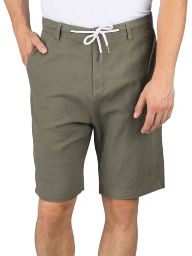 riverso Leinen Shorts Herren Regular Fit RIVOliver Kurze Hose Bermuda Shorts Leinenhose Knielang Sommer Einfarbig, Größe:5XL, Farbe:Ivy Olive von riverso