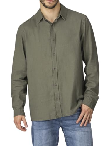 riverso Leinenhemd Hemd Herren RIVFabio Regular Fit Langarm Freizeithemd Sommerhemd Herrenhemd Leinen Oberteile Einfarbig, Größe:S, Farbe:Ivy Olive von riverso