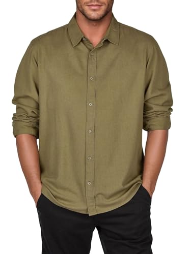 riverso Leinenhemd Herren Langarm Regular Fit RIVFabrizio Hemd Freizeithemd Sommerhemd Herrenhemd Einfarbig, Größe:3XL, Farbe:Ivy Olive von riverso