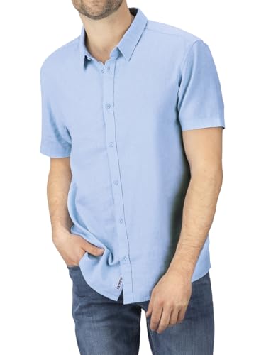 riverso Leinenhemd Herren RIVCarlo Regular Fit Kurzarm Freizeithemd Sommerhemd Leinen Hemd Oberteile Basic Knopfleiste Einfarbig, Größe:3XL, Farbe:Bright Sky Blue von riverso