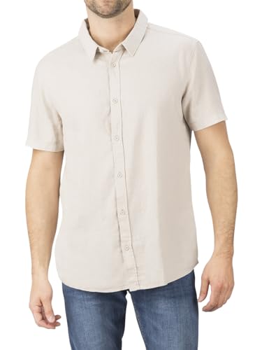 riverso Leinenhemd Herren RIVCarlo Regular Fit Kurzarm Freizeithemd Sommerhemd Leinen Hemd Oberteile Basic Knopfleiste Einfarbig, Größe:3XL, Farbe:Light Sand von riverso