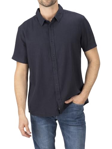 riverso Leinenhemd Herren RIVCarlo Regular Fit Kurzarm Freizeithemd Sommerhemd Leinen Hemd Oberteile Basic Knopfleiste Einfarbig, Größe:L, Farbe:Navy von riverso