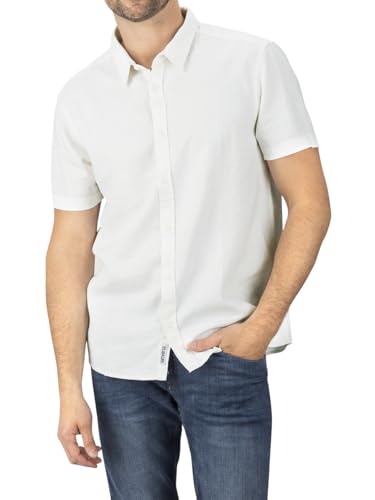 riverso Leinenhemd Herren Kurzarm Regular Fit RIVCarlo Freizeithemd Sommerhemd Leinen Hemd Knopfleiste Einfarbig, Größe:M, Farbe:White von riverso