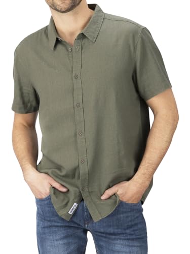 riverso Leinenhemd Herren RIVCarlo Regular Fit Kurzarm Freizeithemd Sommerhemd Leinen Hemd Oberteile Basic Knopfleiste Einfarbig, Größe:XL, Farbe:Ivy Olive von riverso