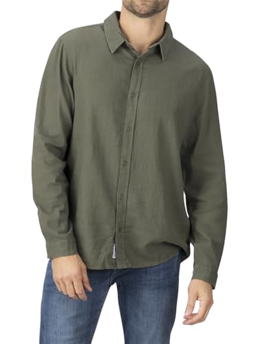 riverso Leinenhemd Herren RIVFabio Regular Fit Freizeithemd Businesshemd Herrenhemd Langarm Leinen Hemd Sommer Oberteil Basic Knopfleise Einfarbig, Größe:3XL, Farbe:Ivy Olive von riverso