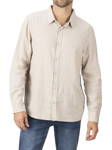 riverso Leinenhemd Herren RIVFabio Regular Fit Freizeithemd Businesshemd Herrenhemd Langarm Leinen Hemd Sommer Oberteil Basic Knopfleise Einfarbig, Größe:3XL, Farbe:Light Sand von riverso