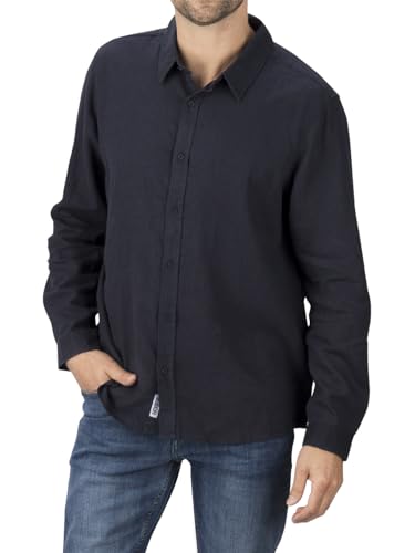 riverso Leinenhemd Herren RIVFabio Regular Fit Freizeithemd Businesshemd Herrenhemd Langarm Leinen Hemd Sommer Oberteil Basic Knopfleise Einfarbig, Größe:3XL, Farbe:Navy von riverso