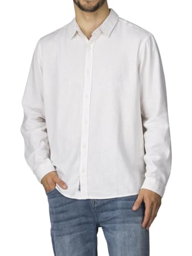 riverso Leinenhemd Hemd Herren RIVFabio Regular Fit Langarm Freizeithemd Sommerhemd Herrenhemd Leinen Oberteile Einfarbig, Größe:3XL, Farbe:White von riverso