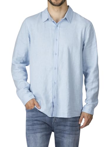 riverso Leinenhemd Herren RIVFabio Regular Fit Freizeithemd Businesshemd Herrenhemd Langarm Leinen Hemd Sommer Oberteil Basic Knopfleise Einfarbig, Größe:4XL, Farbe:Bright Sky Blue von riverso