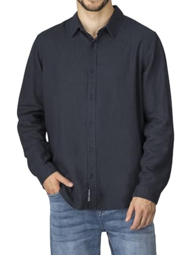 riverso Leinenhemd Hemd Herren RIVFabio Regular Fit Langarm Freizeithemd Sommerhemd Herrenhemd Leinen Oberteile Einfarbig, Größe:S, Farbe:Navy von riverso