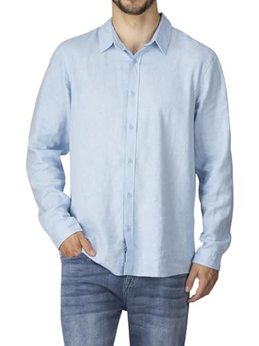 riverso Leinenhemd Hemd Herren RIVFabio Regular Fit Langarm Freizeithemd Sommerhemd Herrenhemd Leinen Oberteile Einfarbig, Größe:XL, Farbe:Bright Sky Blue von riverso