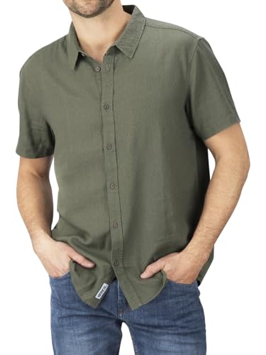 riverso Leinenhemd Herren RIVCarlo Regular Fit Kurzarm Freizeithemd Sommerhemd Leinen Hemd Oberteile Basic Knopfleiste Einfarbig, Größe:M, Farbe:Ivy Olive von riverso